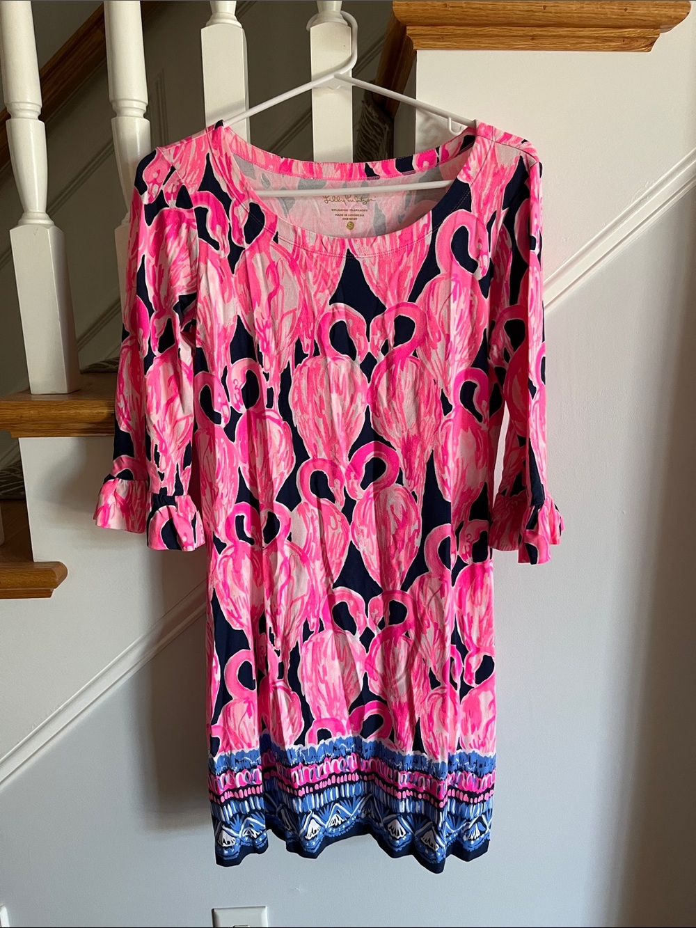Lilly Pulitzer Pink and Navy Flamingo-Print Shift Dress